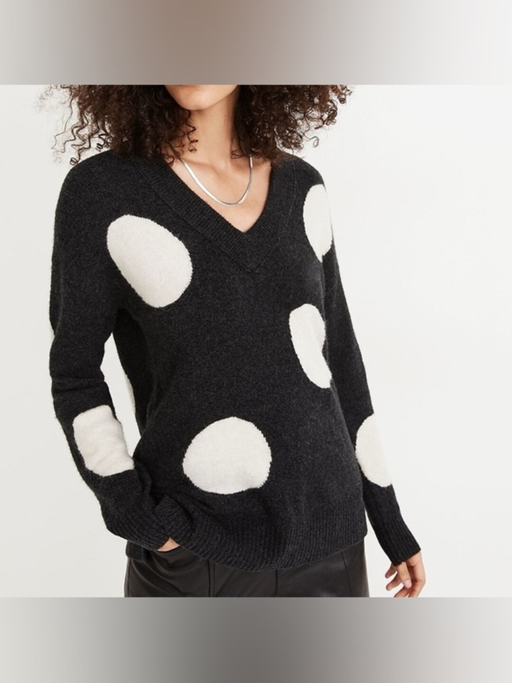 Madewell Bartlett V-Neck Pullover Polka Dot Sweater XS
